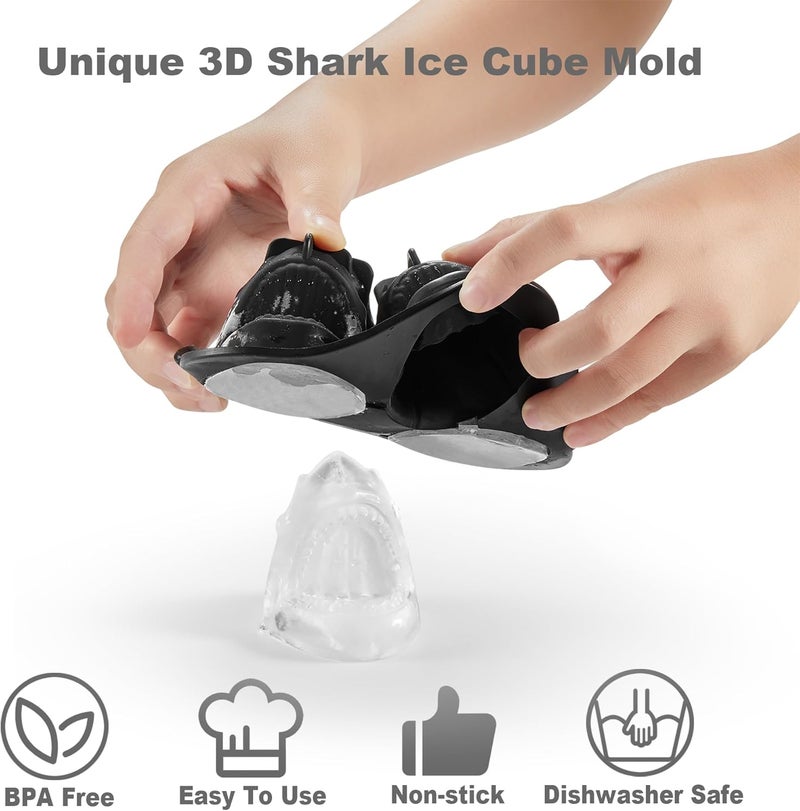 ACOOKEE Shark Ice Cube Tray Fun Shapes, Odd Novelty Cute Shark Gifts, 2.2" Large Silicone Whiskey Ice Mold for Cocktails,Bourbon,Brandy, w/Funne - Image 2